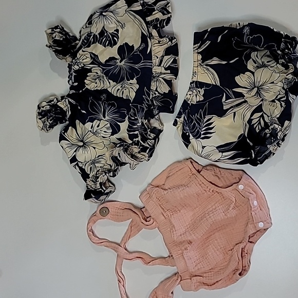 5/$30 Crepe Bunting Overalls + Hawaiian 100% Cotton Matching Set Ruffle - Picture 1 of 6